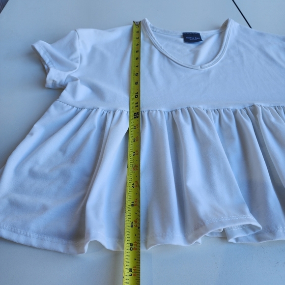 Olivia Rae Baby Doll Shirt Womens White Crop Top Drop Ruffle Hem BOHO sz S - Picture 7 of 10